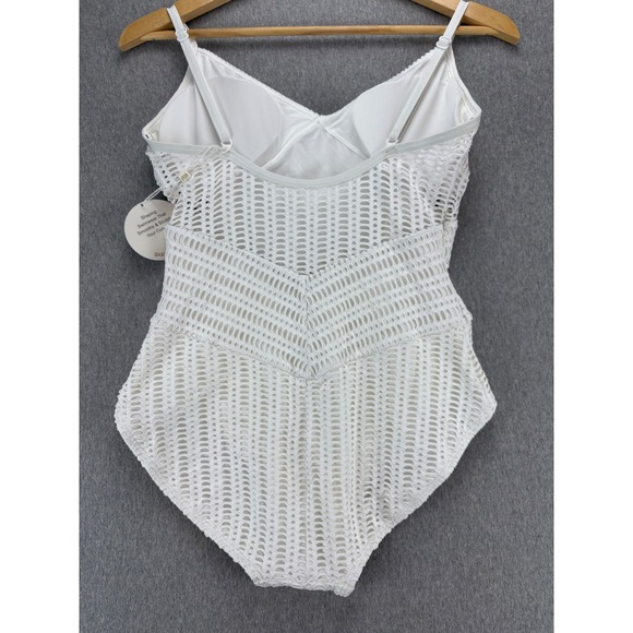 Coco Reef Contours Swimsuit Womens 12/36c Shapemaker White Crochet One Piece NWT - Picture 3 of 10